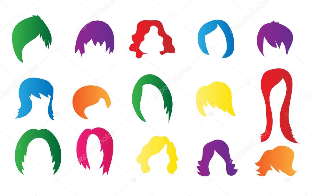 Set of colorful wigs