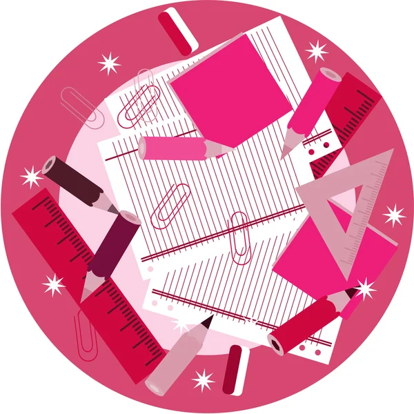 Pembe cetveller, kalem, boya kalemi, ataç, kağıt sayfalarının