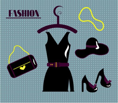 Mavi noktalı arka plan üzerinde moda kümesi