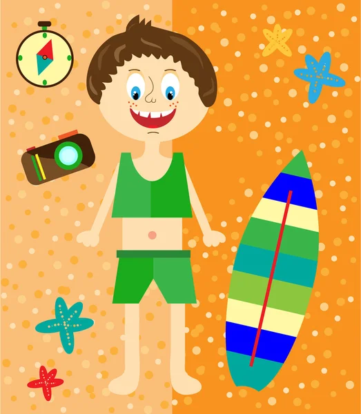 Dibujos: del amanecer | Tabla de surf en una playa de arena. Amanecer o