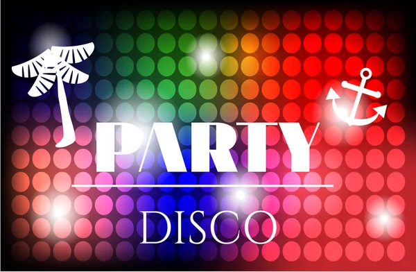 Renkli Daireler, beyaz palmiye ağacı ve çapa ile disko parti posteri