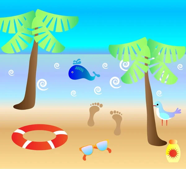 Colorful summer background, card with beach and sea — Stock Vector