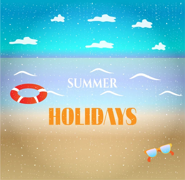 Colorful summer background, card with  beach, sea, text Summer holidays — Stock Vector