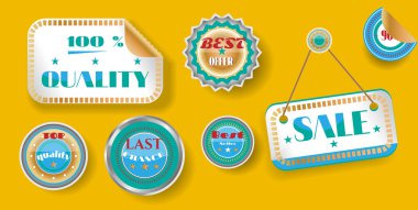 Metin Sarı zemin üzerine altın, mavi etiketlileri kümesi