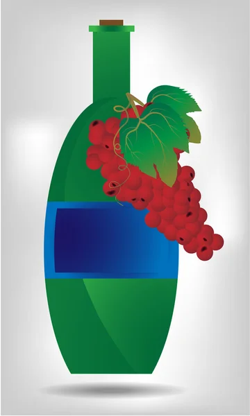 绿色带瓶葡萄酒红葡萄 — 图库矢量图片