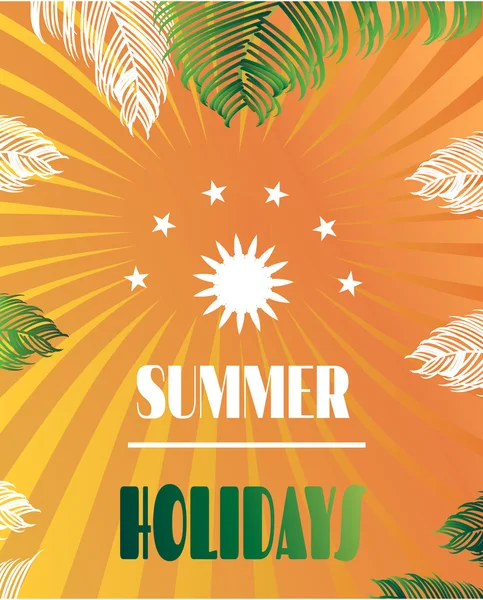 Card - colorful summer background with palm leaves, sun and text Summer Holidays — Stock Vector