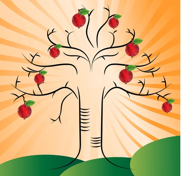 Árvore enorme com maçãs vermelhas — Vetor de Stock
