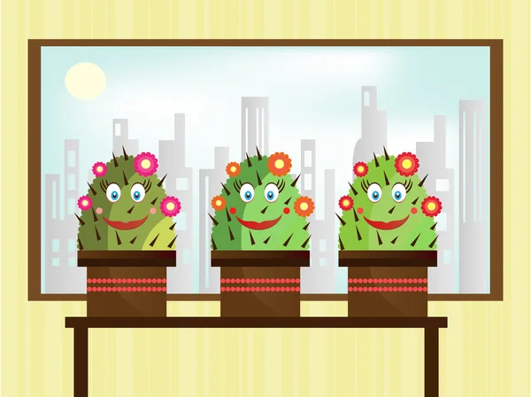 Drie glimlachend cactus — Stockvector