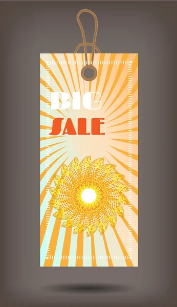 Одна изолированная, сезонная наклейка с текстом Большая продажа и солнце — стоковый вектор