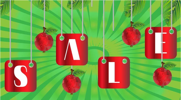 Cartão colorido com texto Venda, maçãs vermelhas com folhas — Vetor de Stock