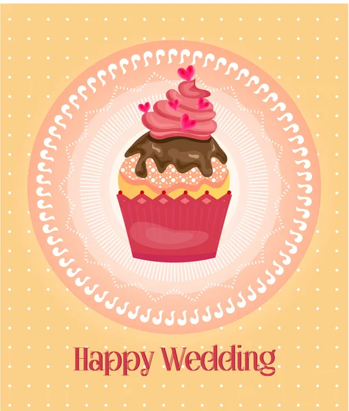 Cupcake noktalı arka plan, metin mutlu düğün üzerinde