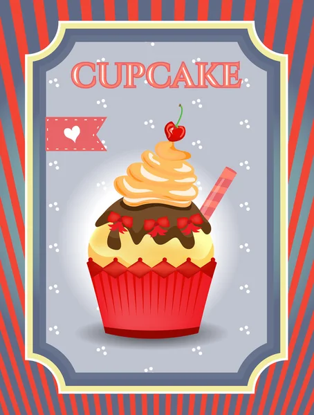 Ok ve kiraz noktalı arka plan üzerinde kart - mavi, kırmızı - Cupcake