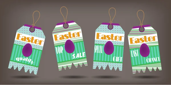 Set of four stickers with easter, violet eggs and text — Stock Vector