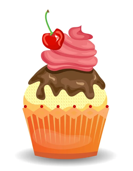 Kırmızı chrry ve krem beyaz arka plan üzerinde renkli, izole cupcake