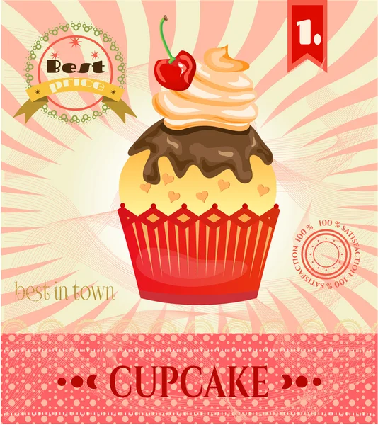 Colorful, isolated cupcake with red chrry and cream — Stock Vector