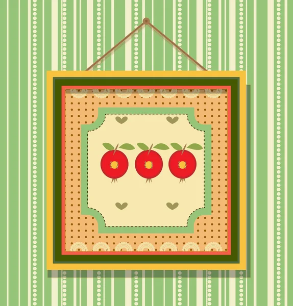 The hanging picture with apples, retro style — Stock Vector