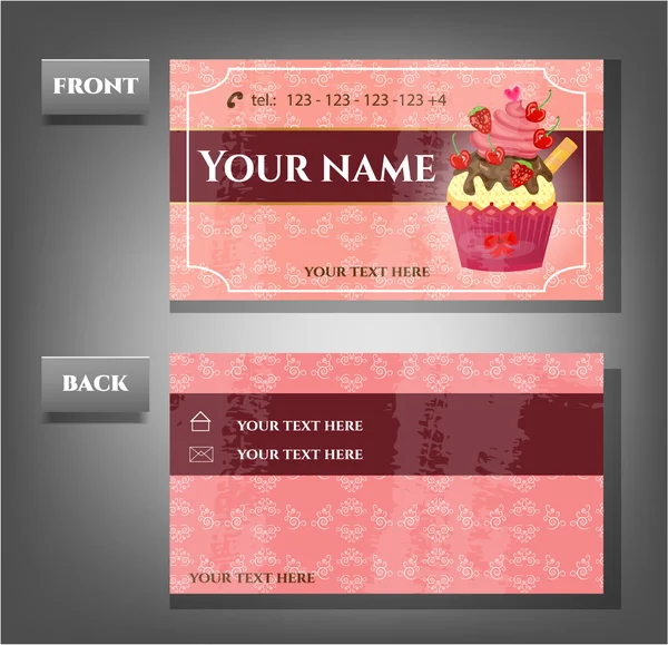 Cartão de visita romântico - frente, costas com cupcake Vetor De Stock