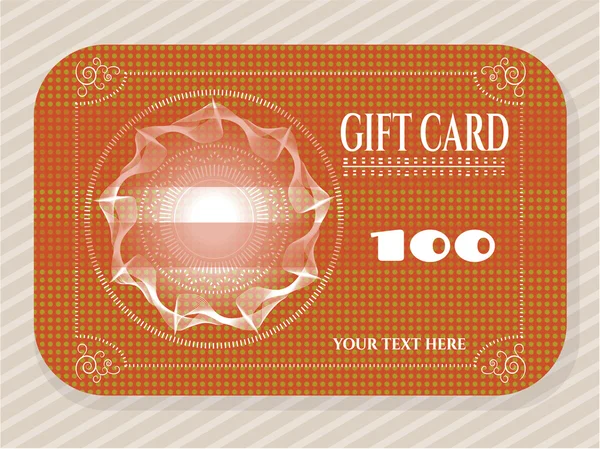 Elegant, dotted, brown gift card with huge, white sun and text on striped background — 图库矢量图片