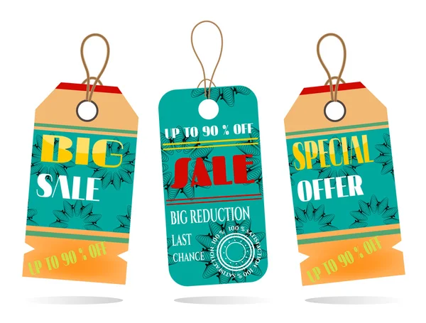 Ayarla, metin satış, çiçek, whitebackground desenle iki, mavi, turuncu, güzel, izole, asılı etiketlileri topluluğu