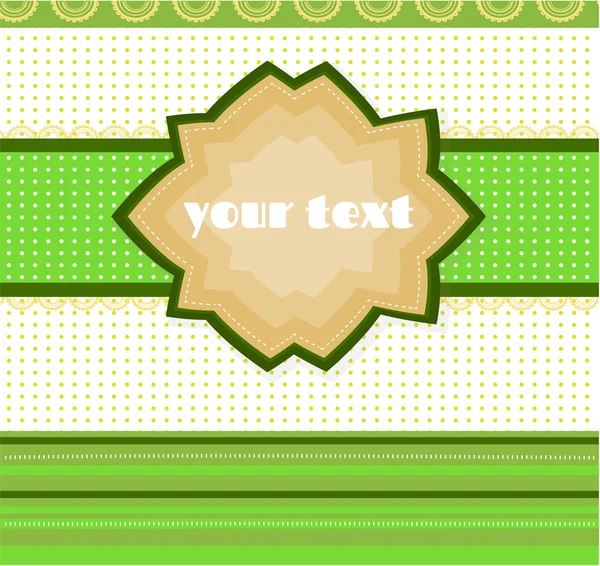 Tarjeta verde, brillante con patrón de puntos, rayas, texto — Vector de stock