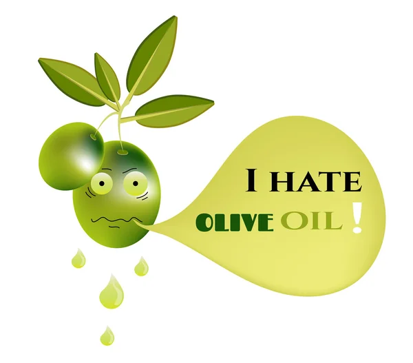 Yaprakları, yüz ve metin - komik, izole, yeşil zeytin zeytinyağı nefret ediyorum