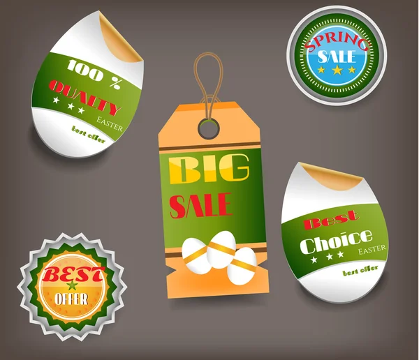 Набор пасхальных этикеток с текстом - Big Sale, Best Offer, Best Choice, striped eggs Лицензионные Стоковые Иллюстрации