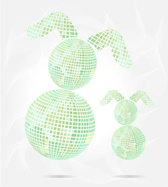 Dos aislados, verdes, conejitos de Pascua, patrón, estilo moderno — Vector de stock