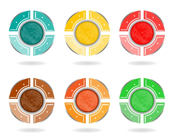 Ayarla, altı izole, renkli - mavi, sarı, kırmızı, kahverengi, turuncu, yeşil - pasta grafikler, diyagramlar, kullanım Infographic, tanıtım, raporlar, belgeler, beyaz arka plan için toplama