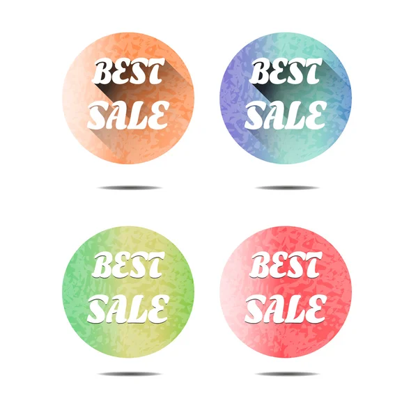 Set, collection, group of four round, isolated, flat, colorful - orange, blue, green, red - buttons, icons, signs, labels, stickers with text Best Sale, long shadows — Stock Vector