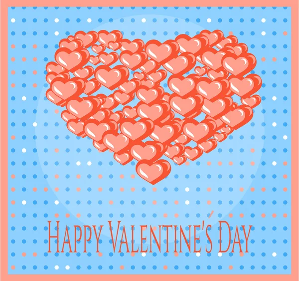 Valentinskarte mit vielen roten Herzen, Punkten und Text zum Valentinstag — Stockvektor