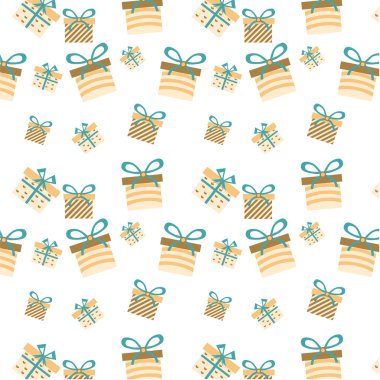 Hediyeler çizgileri, kalpleri ve yay ile bir romantik, Dikişsiz desen