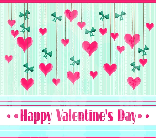 Cartão dos Namorados com texto Feliz Dia dos Namorados, muitos pendurados, corações cor de rosa um azul arcos Vetor De Stock