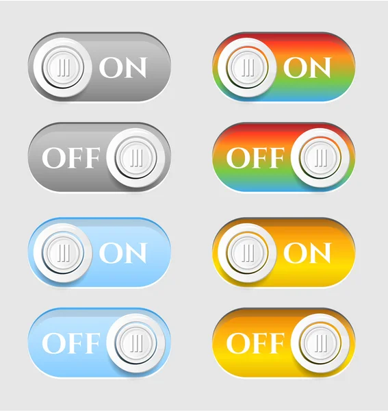 Set, collection, group of 8, modern, colorful, indigented, buttons - text On, Off — стоковый вектор