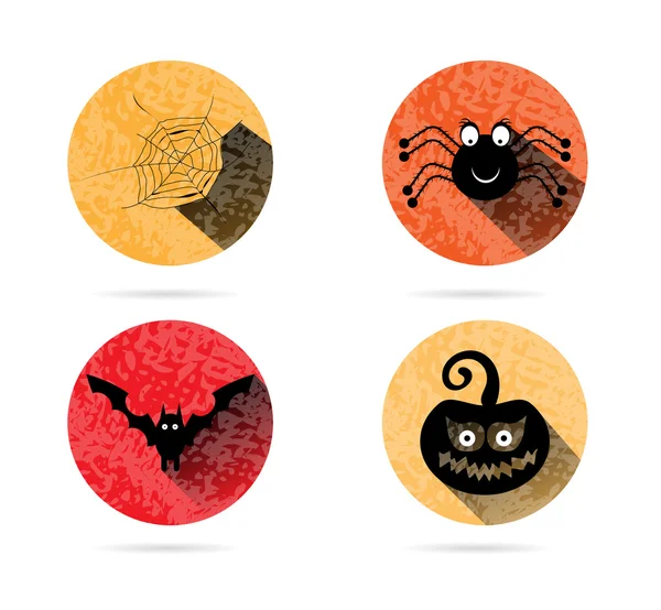 Kümesi, toplama, dört, portakal, Cadılar Bayramı, yuvarlak, izole, düz, düğmeler, simgeler, işaretler, Etiketler, siyah örümcek ağı, örümcek, yarasa, kabak, grunge, uzun gölge ile sopa grup grunge