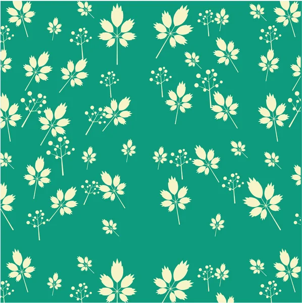 老式无缝模式与白色的叶子和花，绿色背景，复古的设计 — 图库矢量图片