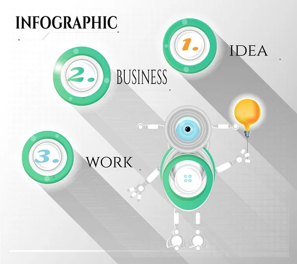 Infografía moderna y abstracta con números, texto, bombilla, robot, plantilla de diseño — Vector de stock