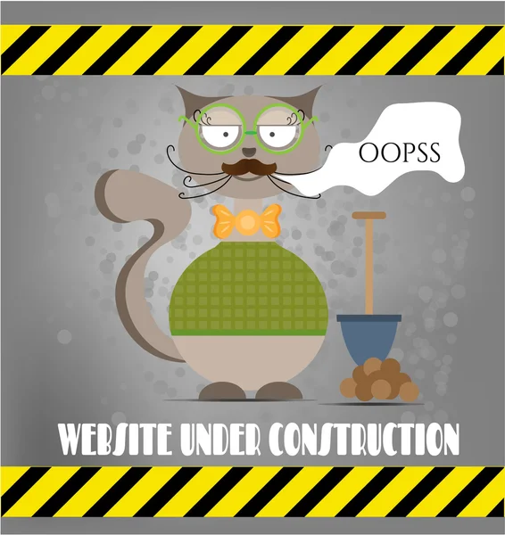 Kartı ile hipster kedi kazak ve gözlük, yay, spade, metin Oopss. Web sitesi yapım aşamasında.