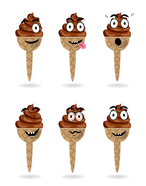 Funny, cartoon set, collection, group of isolated, chocolate ice creams with character, face - smiling, sadness, crying, surprise, anger, joy, disgust, malice, resentfulness.. — Stock Vector