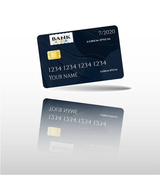 Realistisch, geïsoleerde zwarte creditcard met patroon, witte achtergrond Stockillustratie