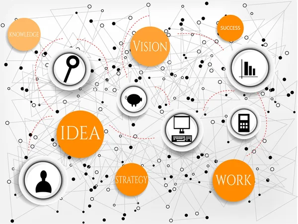 Modern, soyut Infographic siyah simgelerle turuncu metinlere sahip simgeler - iş, fikir, başarı, vizyon, gölgeler, tasarım şablonu — Stok Vektör