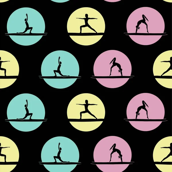Naadloos patroon van beelden van meisjes in verschillende yoga stelt. Vrouwen presteren asana 's op een peddelbord. Yoga op een stand-up board. — Stockfoto