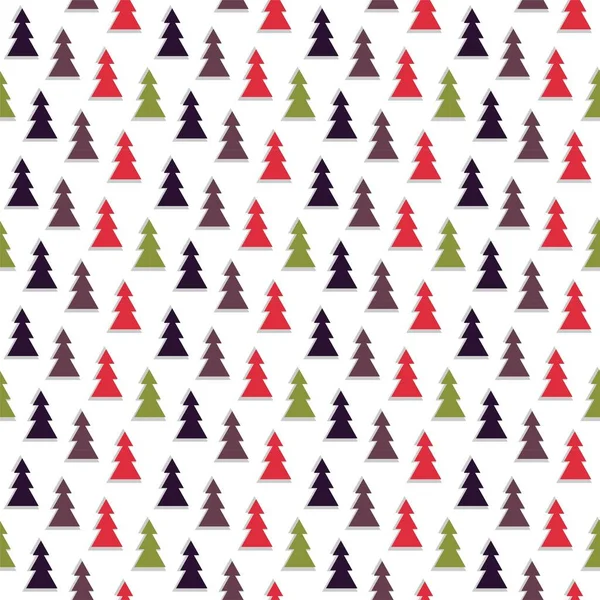 Greeting card for the new year. A set of simple geometric images of firs of different colors. Seamless pattern in a palette of Christmas colors — Stock Photo, Image