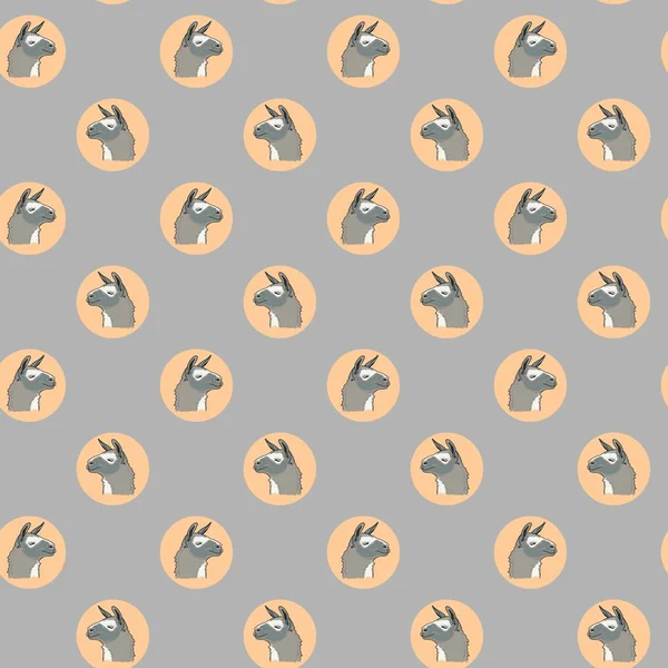 Sömlöst mönster av en grå lamas mynning. Djur digital skiss av en alpacka. Handritade djur på en cirkel — Stockfoto