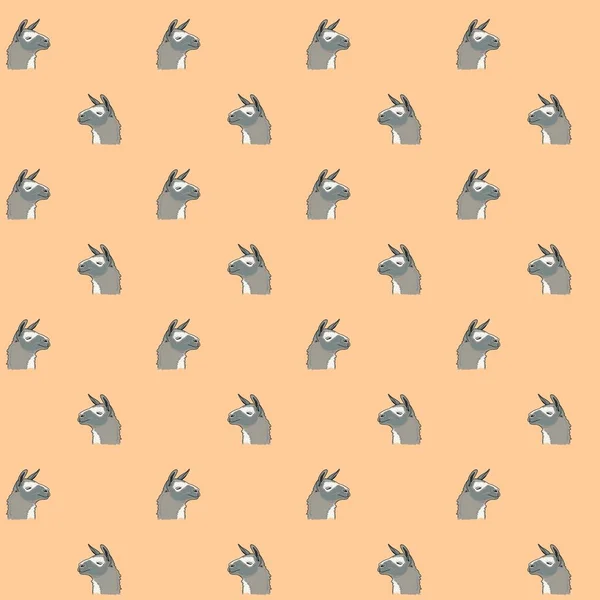 Seamless pattern of the muzzle of a gray llama. Animalistic digital sketch of an alpaca. Hand drawn animal on a circle — Stock Photo, Image