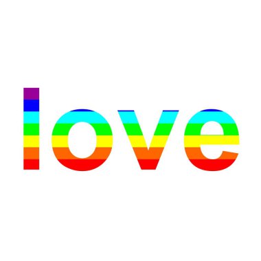 Çok renkli aşk kelimesinin vektör görüntüsü. Gökkuşağının parlak renkleriyle boyanmış aşk mektupları. Çok renkli arkaplan