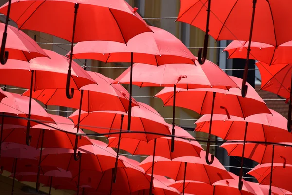 Grupo de guarda-chuva vermelho no ar — Fotografia de Stock