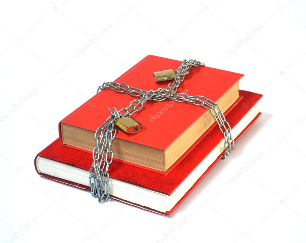 Two red books with chain