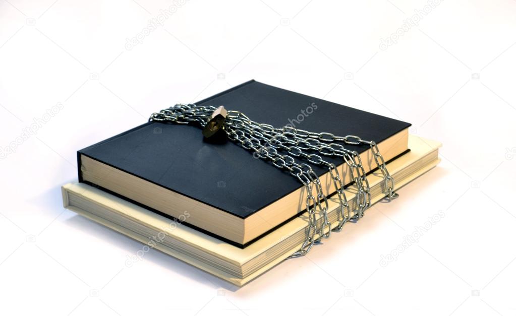 Black and white book with chains