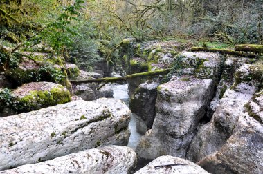 Nehir Vostochnaya Hosta Canyon kayalıklarla beyaz