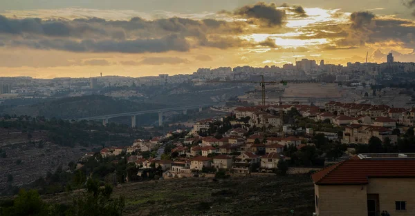 Sol Levanta Sobre Jerusalén Israel Sobre Mevasseret Sión Una Ciudad — Foto de Stock